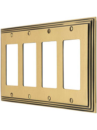 Mid-Century GFI / Decora Cover Plate - Quad Gang in Antique Brass.
